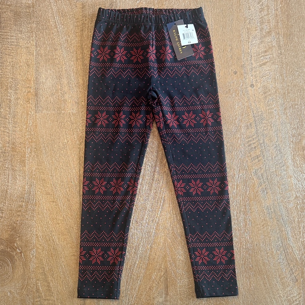 NWT Girls Polo Ralph Lauren Black and Red Leggings